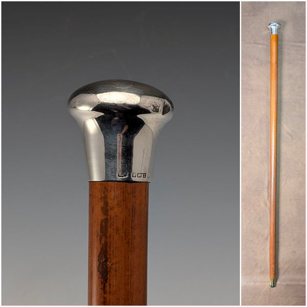 1924年 英国アンティーク タンシャフト 純銀製ロンデルハンドル ステッキ 杖 91cm